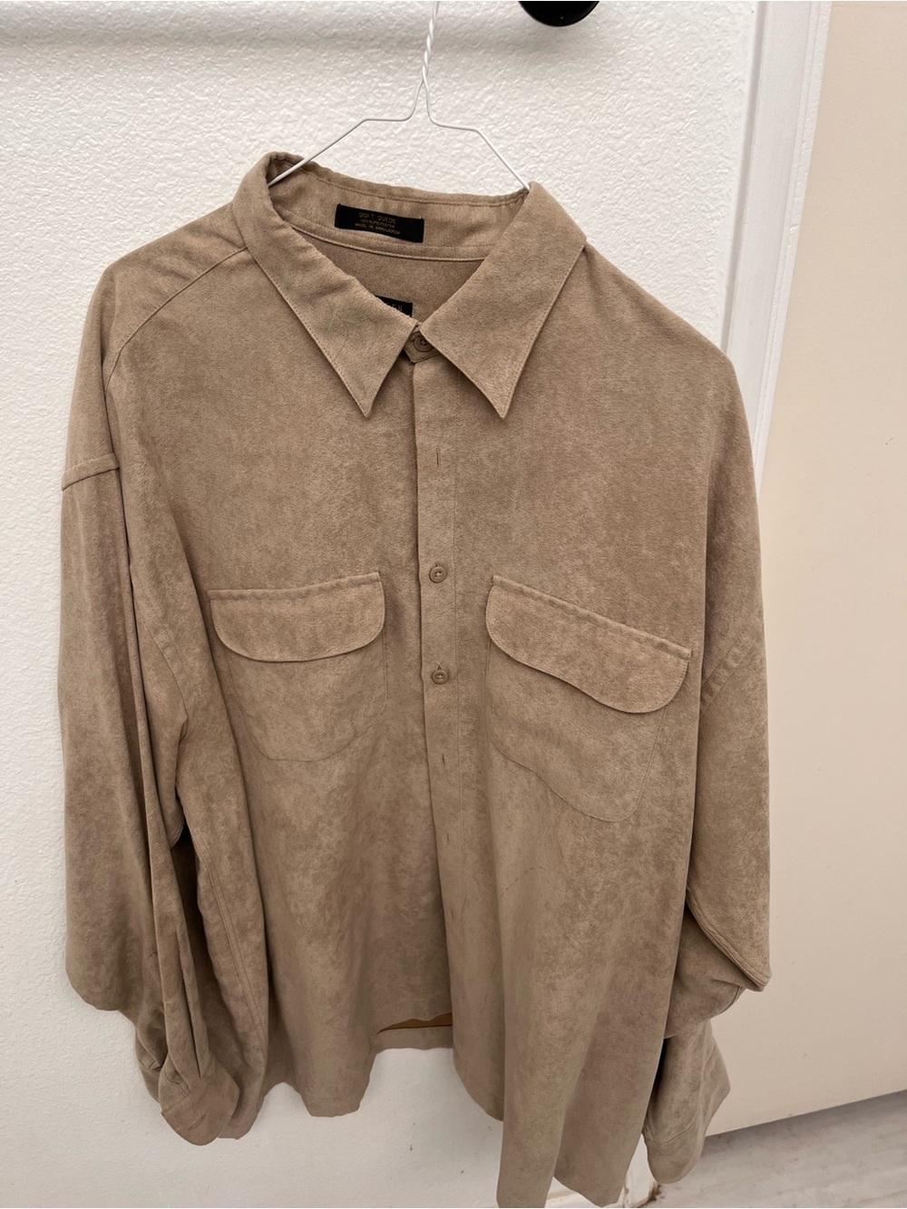 Van Heusen Men's Soft Suede 100% polyester Button-Up Shirt Jacket in Taupe - XL
